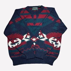 EMBASSY ROW Y2K 100% Wool Hand Knit Sweater Chunky Retro Size XL
